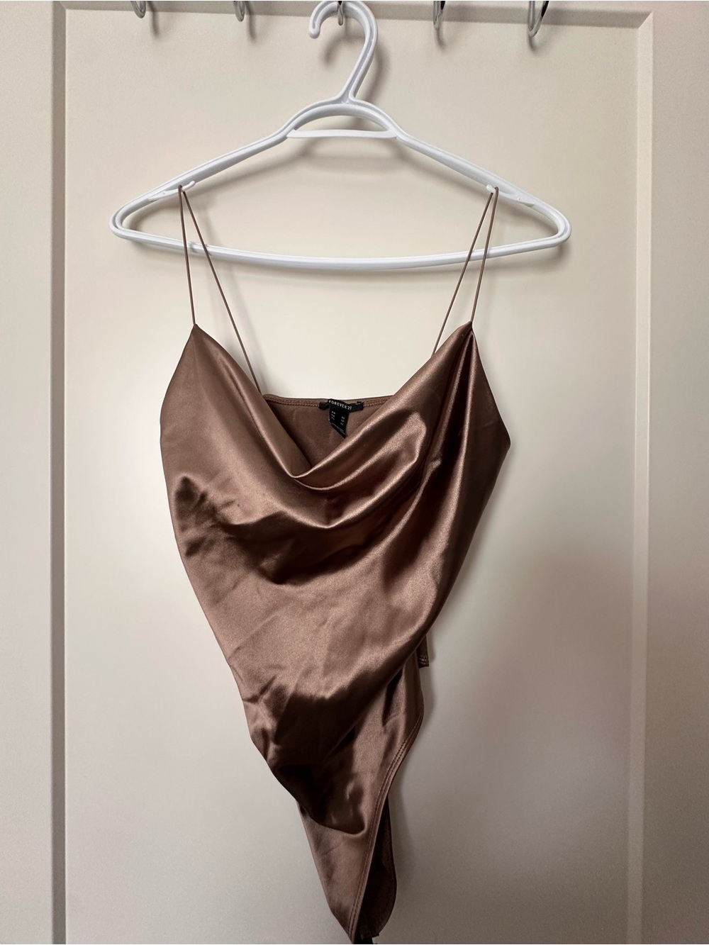 Forever 21 Brown Satin Cowl-Neck Bodysuit